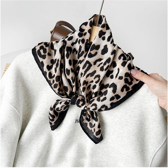 Women Small Leopard Headscarf Satin Bandana Pattern Polyester Breathable Scarves - Picture 5 of 7